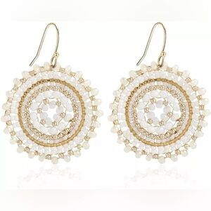 Bohemian Beaded Crystal Gem Boho Summer Vacation Hanging Earrings White and Gold